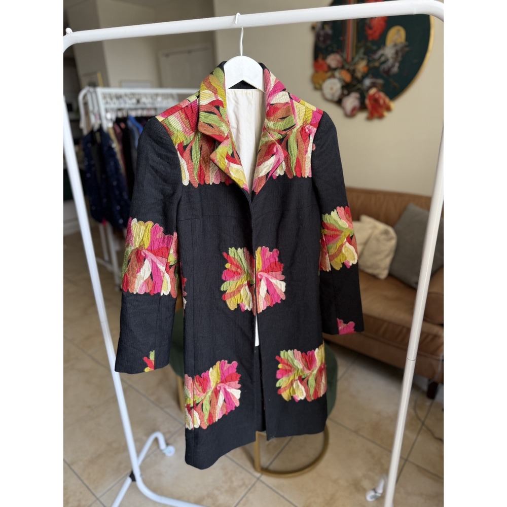 Tuleh Spring 2007 Runway Navy Floral Jacquard Overcoat Sz 6 Iris Apfel